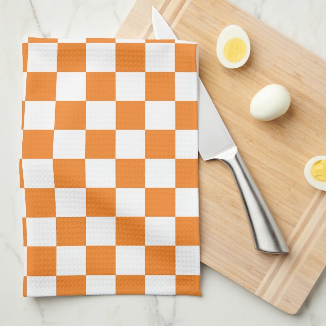 Orange and White Chequered Kitchen Towel (Quarter Fold)