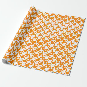 Orange and White Chequered Pattern With Hearts Wrapping Paper