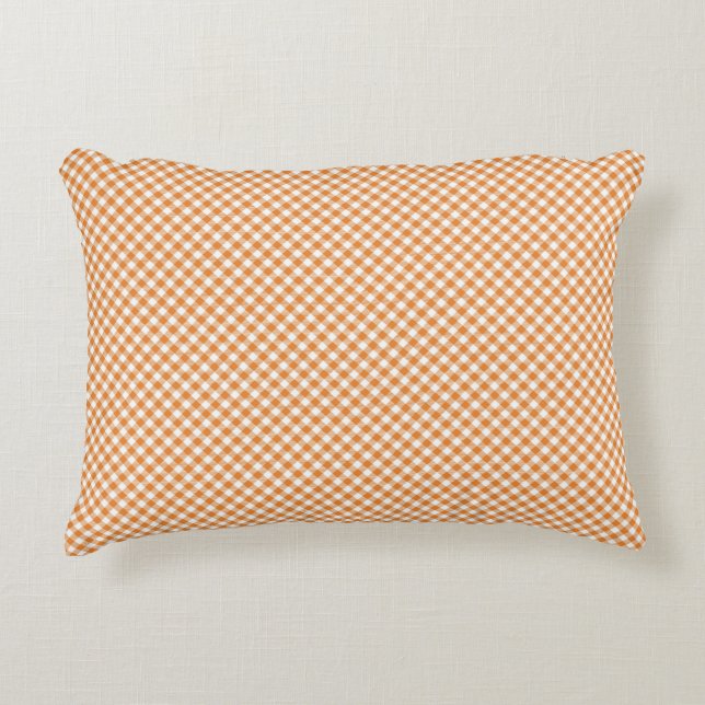 Orange and white chequered rectangular pillow (Front)