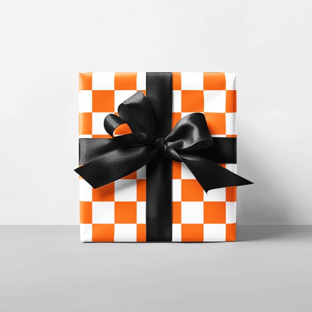 Orange and White Chequered Squares Wrapping Paper (Orange and White Checkered Squares Wrapping Paper)