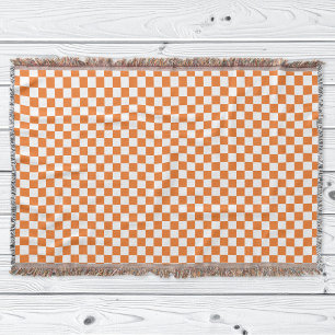 Orange and White Chequered Throw Blanket