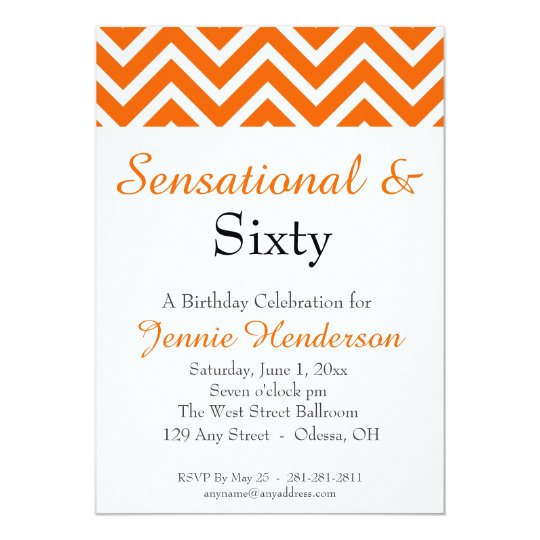 Orange and White Chevron Birthday Invitation