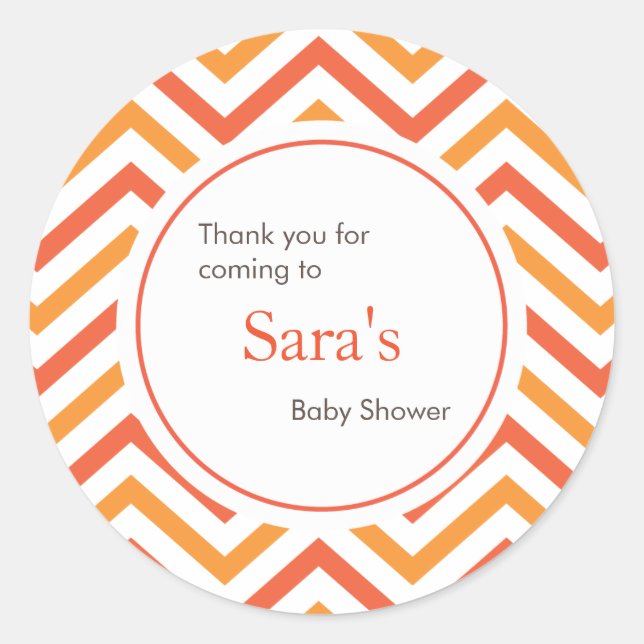 Orange and White Chevron Favour Sticker (Front)