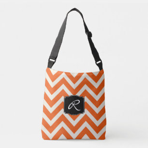 Orange and White Chevron Pattern with Monogram Crossbody Bag