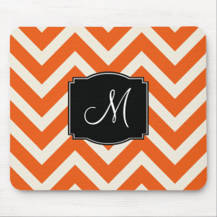 Orange and White Chevron Stripes with Monogram Mouse Mat