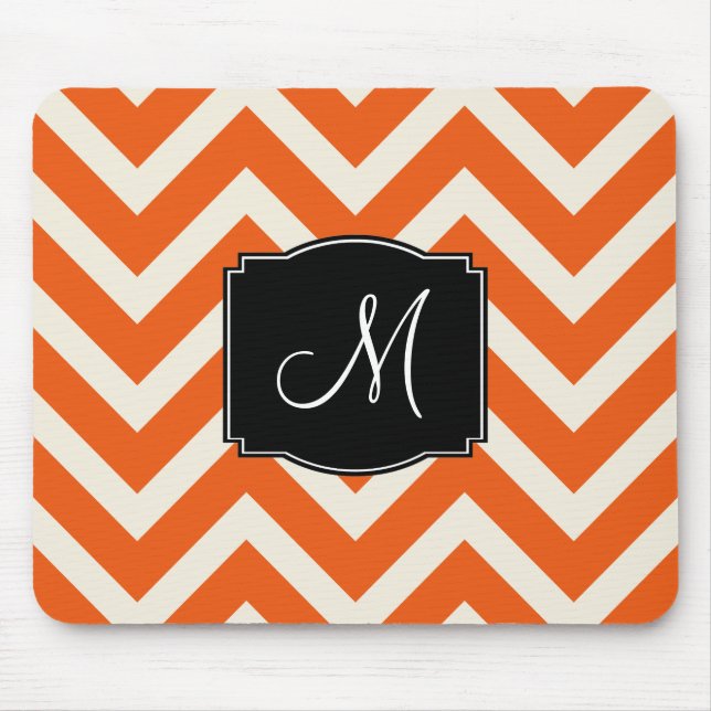 Orange and White Chevron Stripes with Monogram Mouse Mat (Front)
