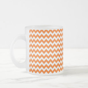Orange and White Chevron Zigzag Pattern Frosted Glass Coffee Mug