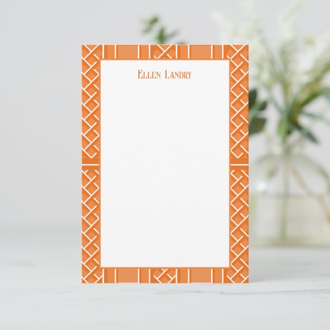 Orange and White Chinoiserie Bamboo Pattern Thank You Card (Standing Front)