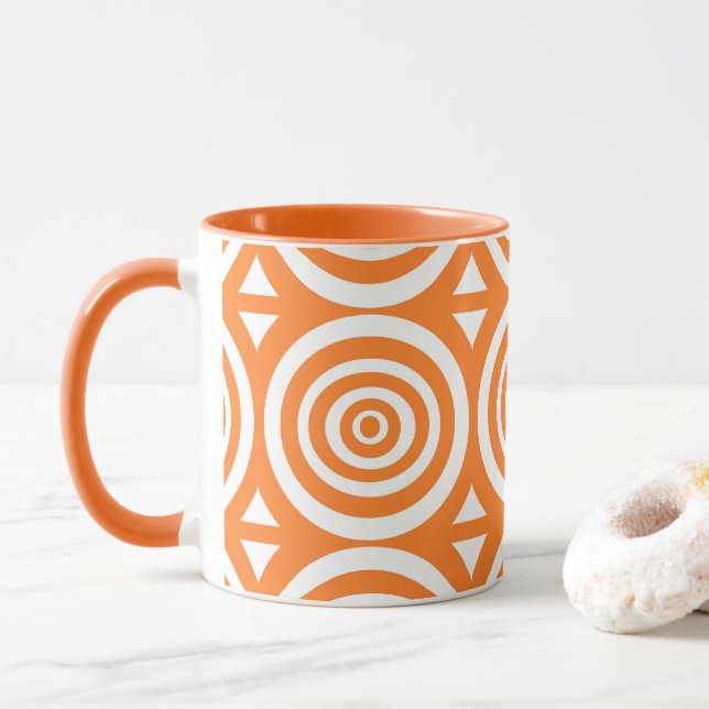 Orange and White Coffe Mug With Abstract Pattern (With Donut)