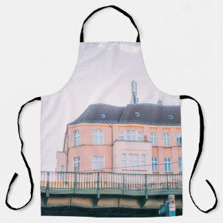 ORANGE AND WHITE CONCRETE BUILDING APRON