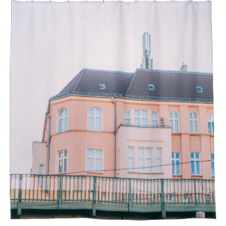 ORANGE AND WHITE CONCRETE BUILDING SHOWER CURTAIN