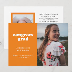 Orange and White Congrats Grad Photo Graduation Announcement