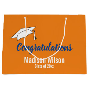 Orange and White Congratulations Graduation Large Gift Bag