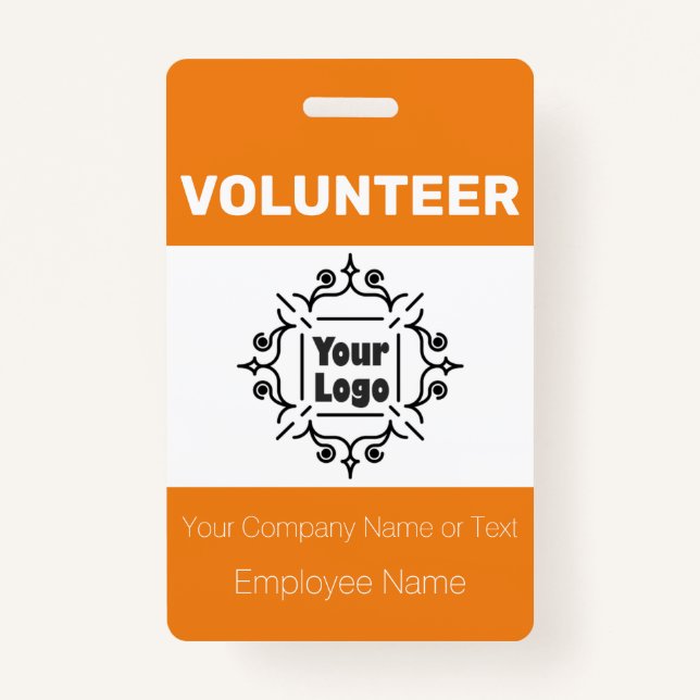 Orange and White Custom Logo Volunteer Worker ID ID Badge (Front)