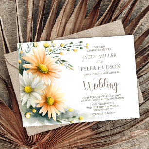 Orange and White Daisies Wedding Invitation