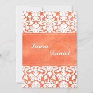 Orange and White Damask Wedding Invite