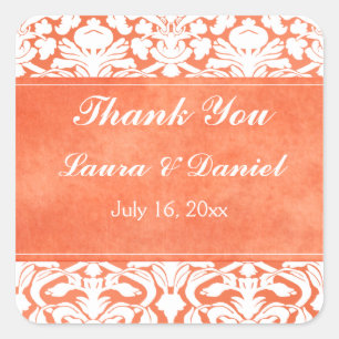Orange and White Damask Wedding Sticker