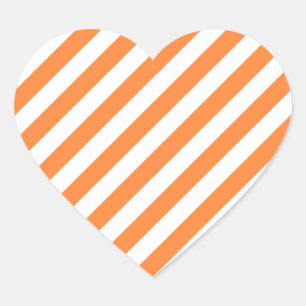 Orange and White Diagonal Stripes Pattern Heart Sticker