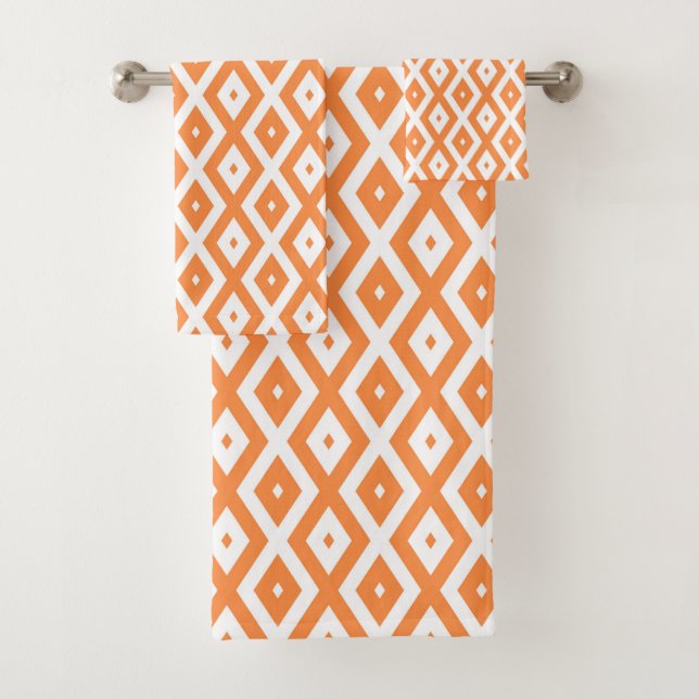 Orange and white diamond pattern bath towel set (Insitu)