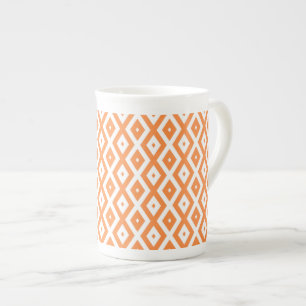 Orange and white diamond pattern bone china mug