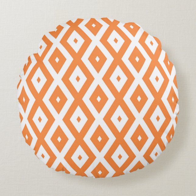 Orange and white diamond pattern round cushion (Front)