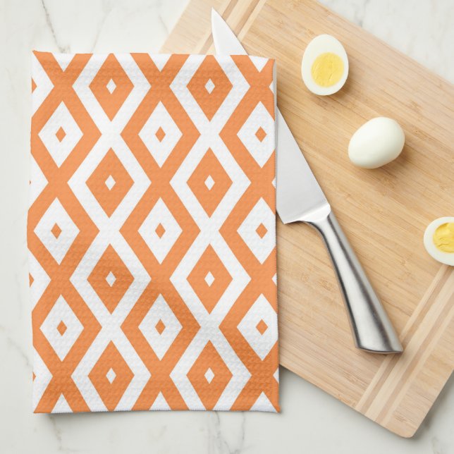Orange and white diamond pattern tea towel (Quarter Fold)