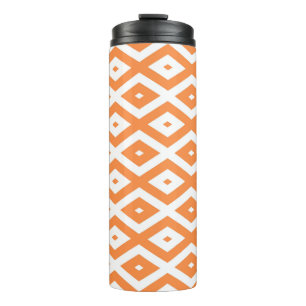 Orange and white diamond pattern thermal tumbler