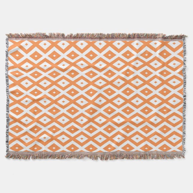 Orange and white diamond pattern throw blanket (Front)