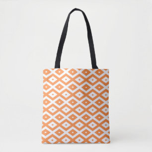Orange and white diamond pattern tote bag