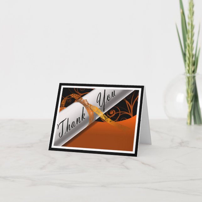 Orange and White Diploma Thank You Card (Front)