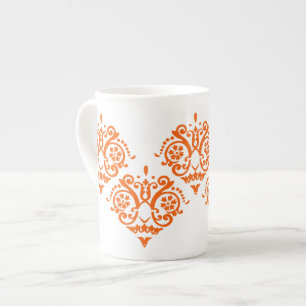 Orange and White Elegant Damask Bone China Mug