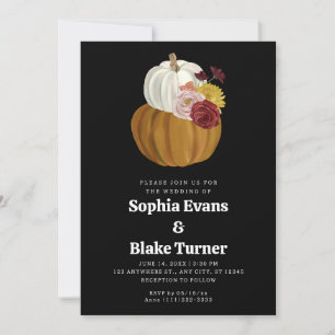 Orange and White Fall Pumpkin Black Wedding Invitation