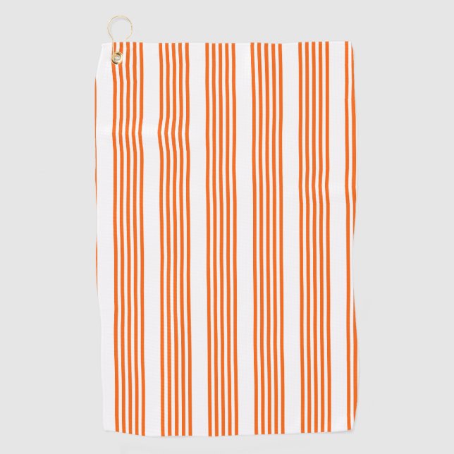 Orange and white five stripes pattern golf towel (Front)