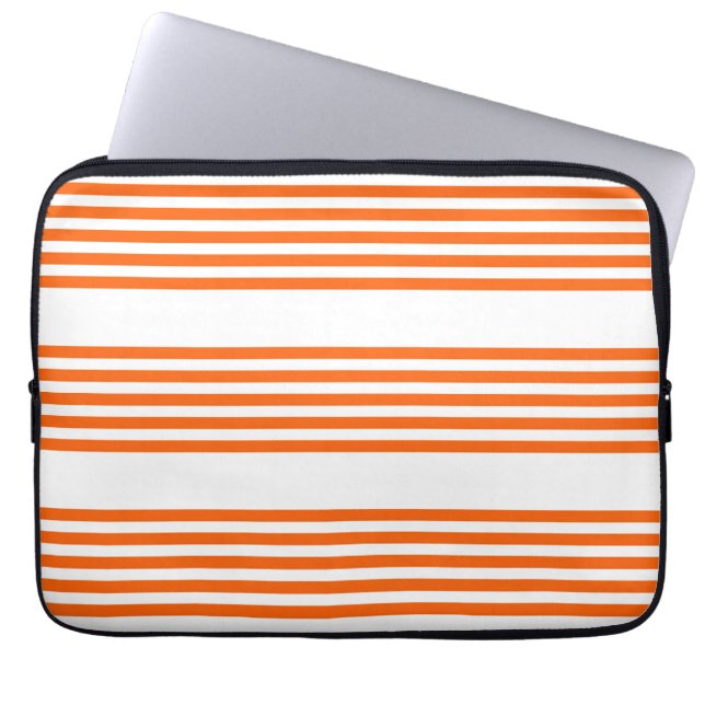 Orange and white five stripes pattern laptop sleeve (Front)