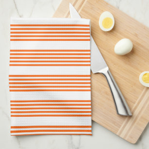 Orange and white five stripes pattern tea towel