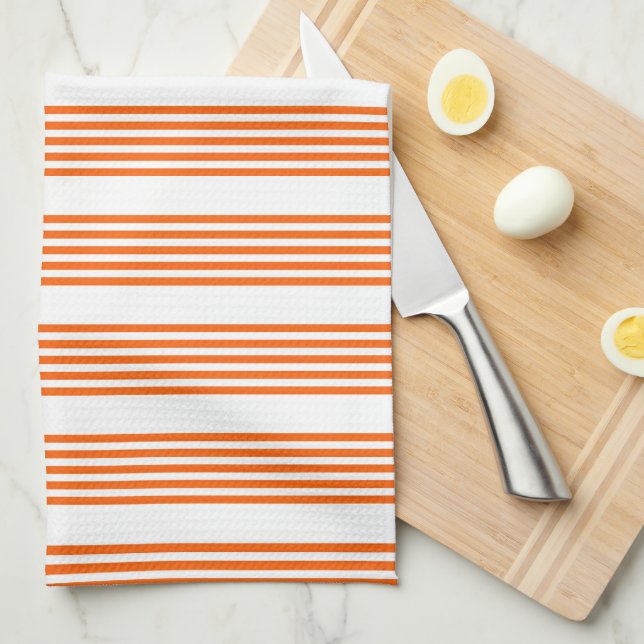 Orange and white five stripes pattern tea towel (Quarter Fold)