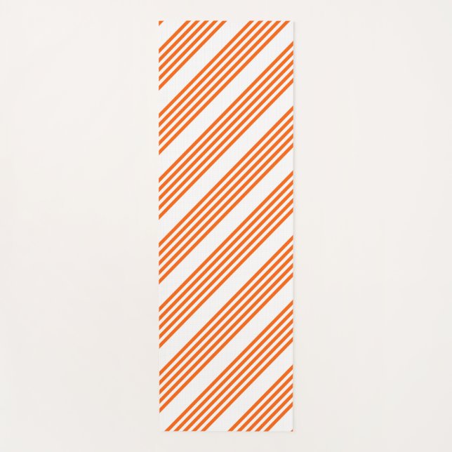 Orange and white five stripes pattern yoga mat (Front)