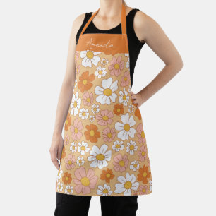 Orange and White Floral Apron