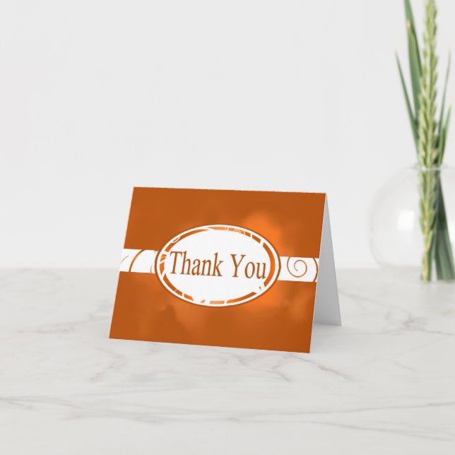 Orange and White Floral Button Thank You Card (Front)