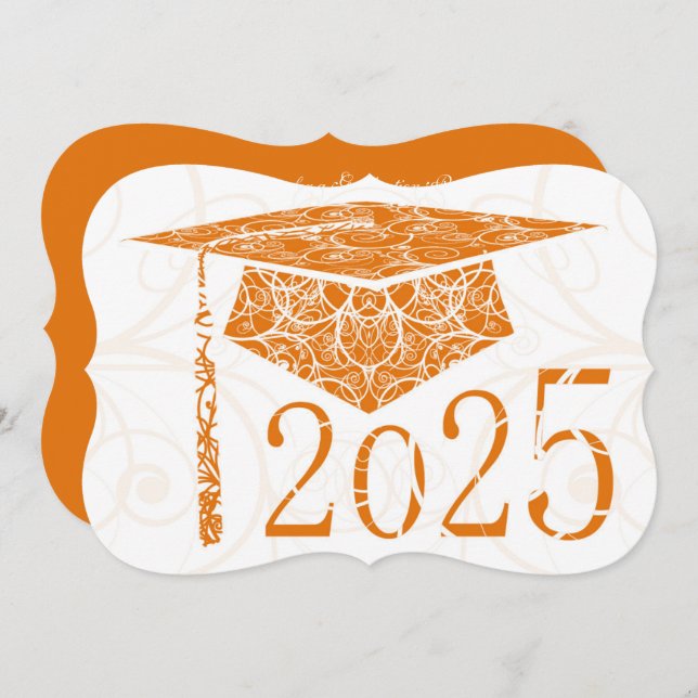 Orange and White Floral Cap 2025 Graduation Party Invitation (Front/Back)