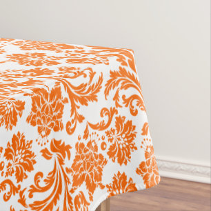 Orange And White Floral Damasks Tablecloth