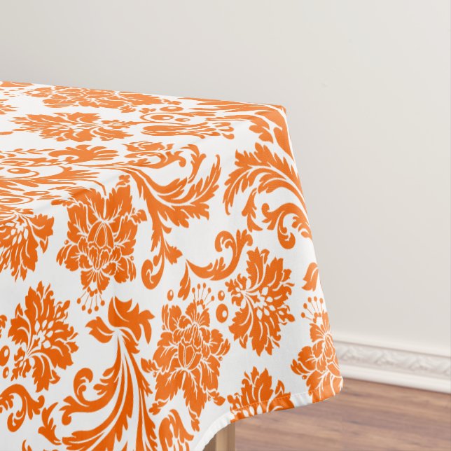 Orange And White Floral Damasks Tablecloth (In Situ)