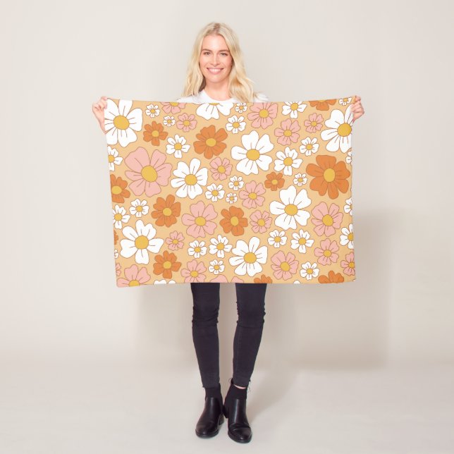 Orange and White Floral Fleece Blanket (In Situ)