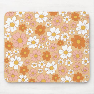 Orange and White Floral Mouse Pad