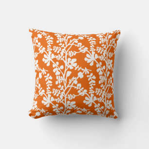 Orange And White Floral Repeating Pattern Cushion