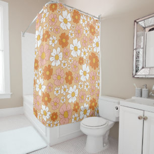 Orange and White Floral Shower Curtain