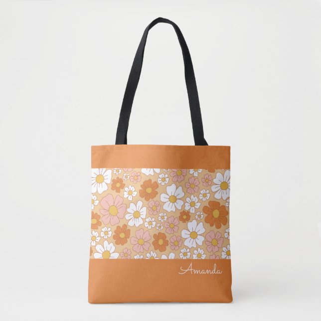 Orange and White Floral Tote Bag (Front)