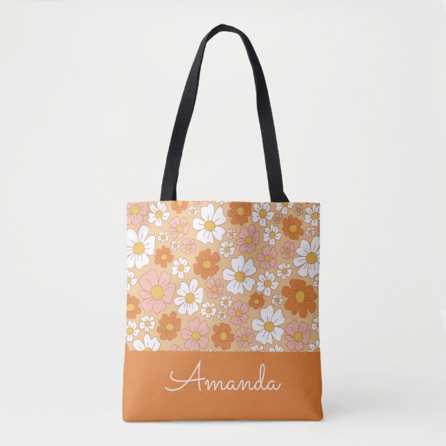 Orange and White Floral Tote Bag (Front)