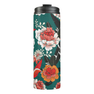 Orange and white flower seamless pattern, illustra thermal tumbler