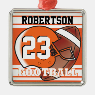Orange and White Football Metal Tree Decoration